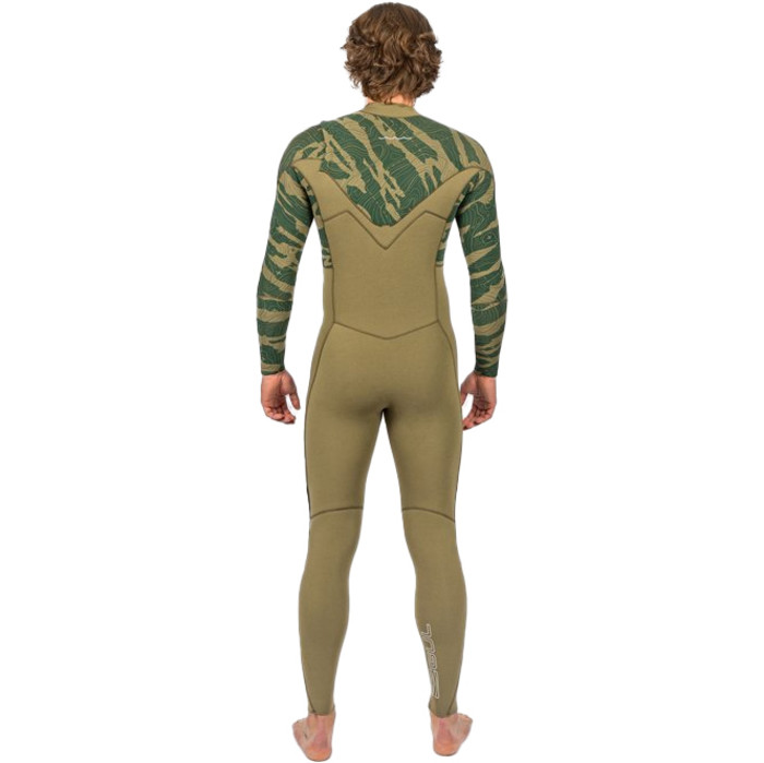 2024 Gul Mens Response FX 5/4mm Chest Zip Wetsuit RE1242-C1 - Green / Contour Camo